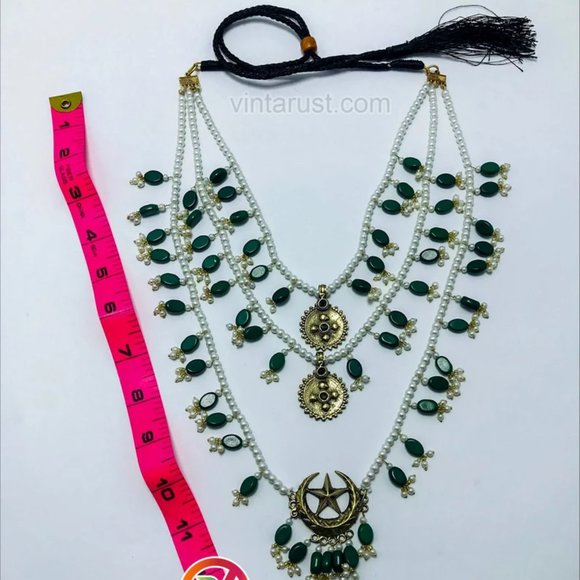 Pearls Beaded Multilayers Bib Necklace, Handmade Three Layers Bib Necklace, - Picture 6 of 8